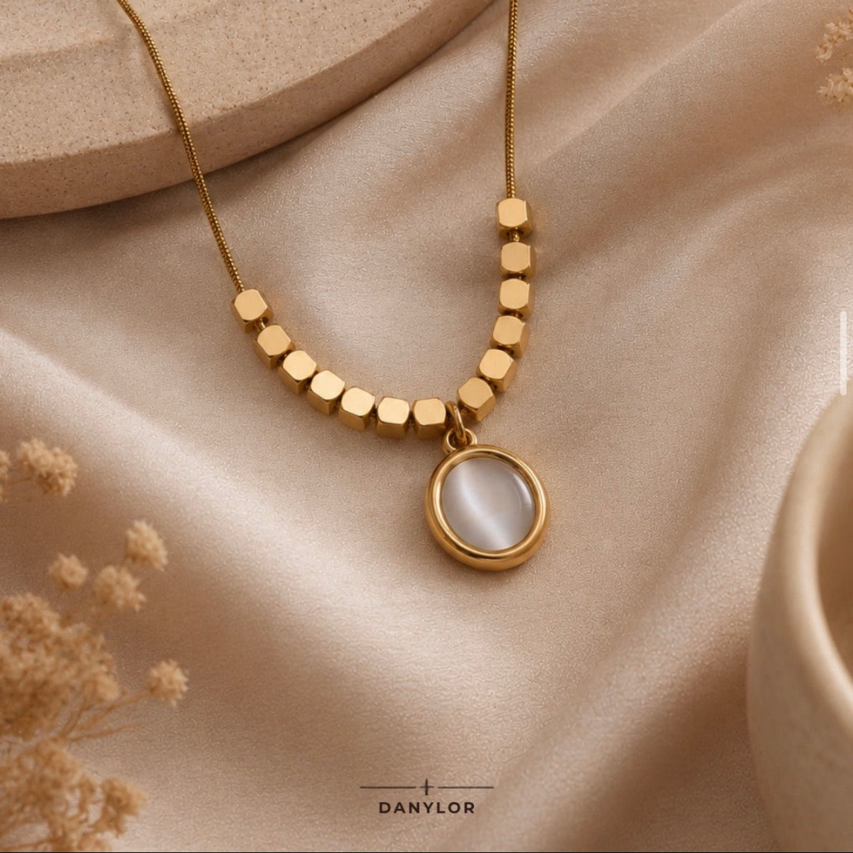 Golden Bead Pendant Necklace