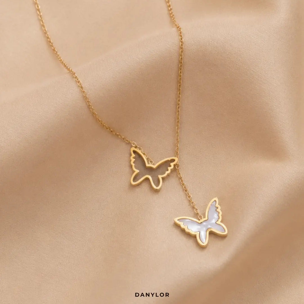 Danylor Butterfly Élan gold-tone necklace with two butterfly pendants