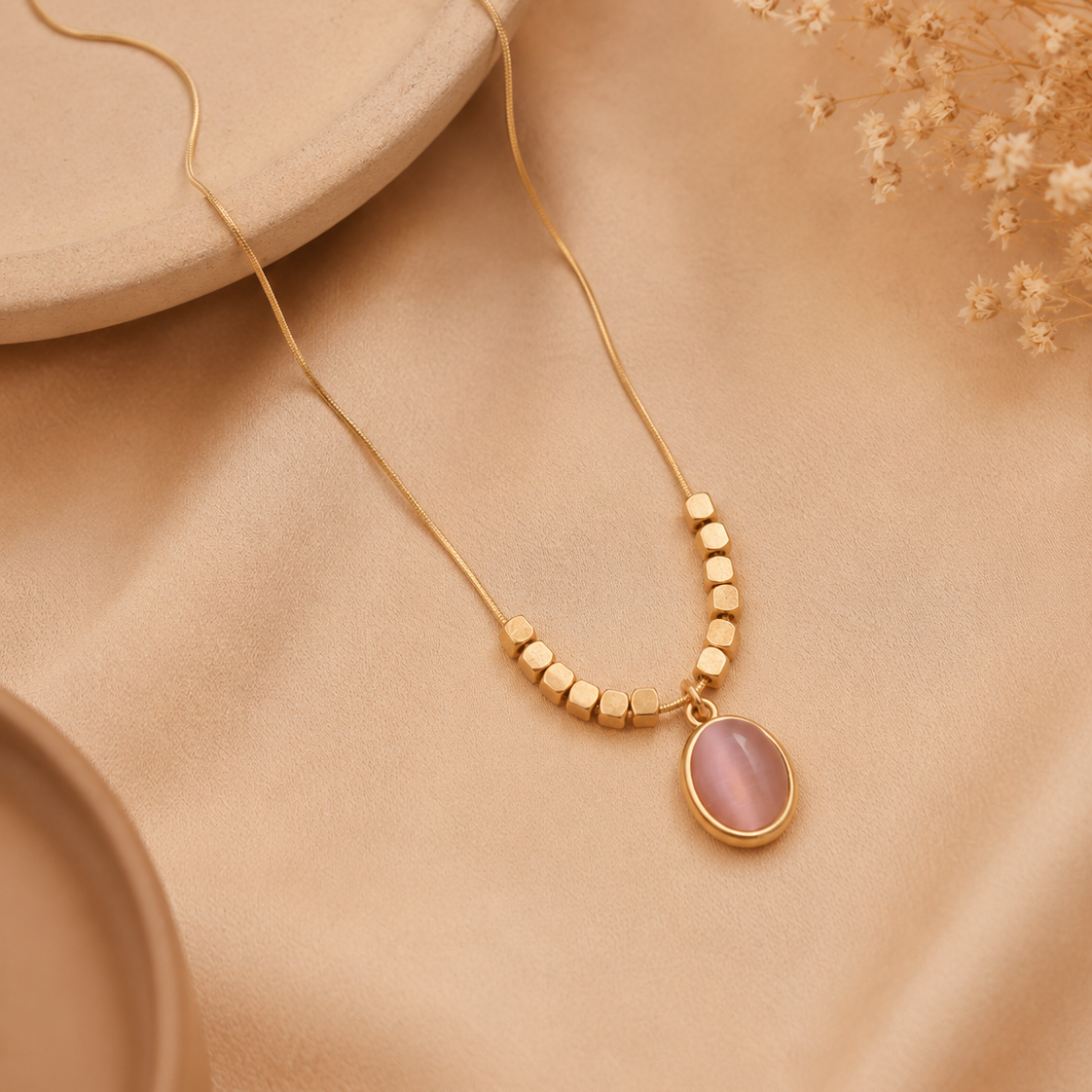 Rose Quartz Bead  Pendant Necklace